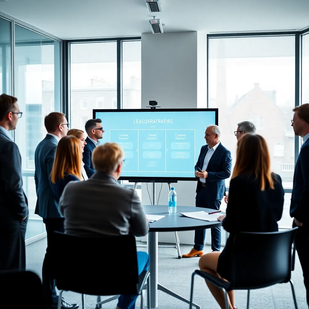 Moderne hybride werkomgeving met zowel kantoor als virtuele elementen