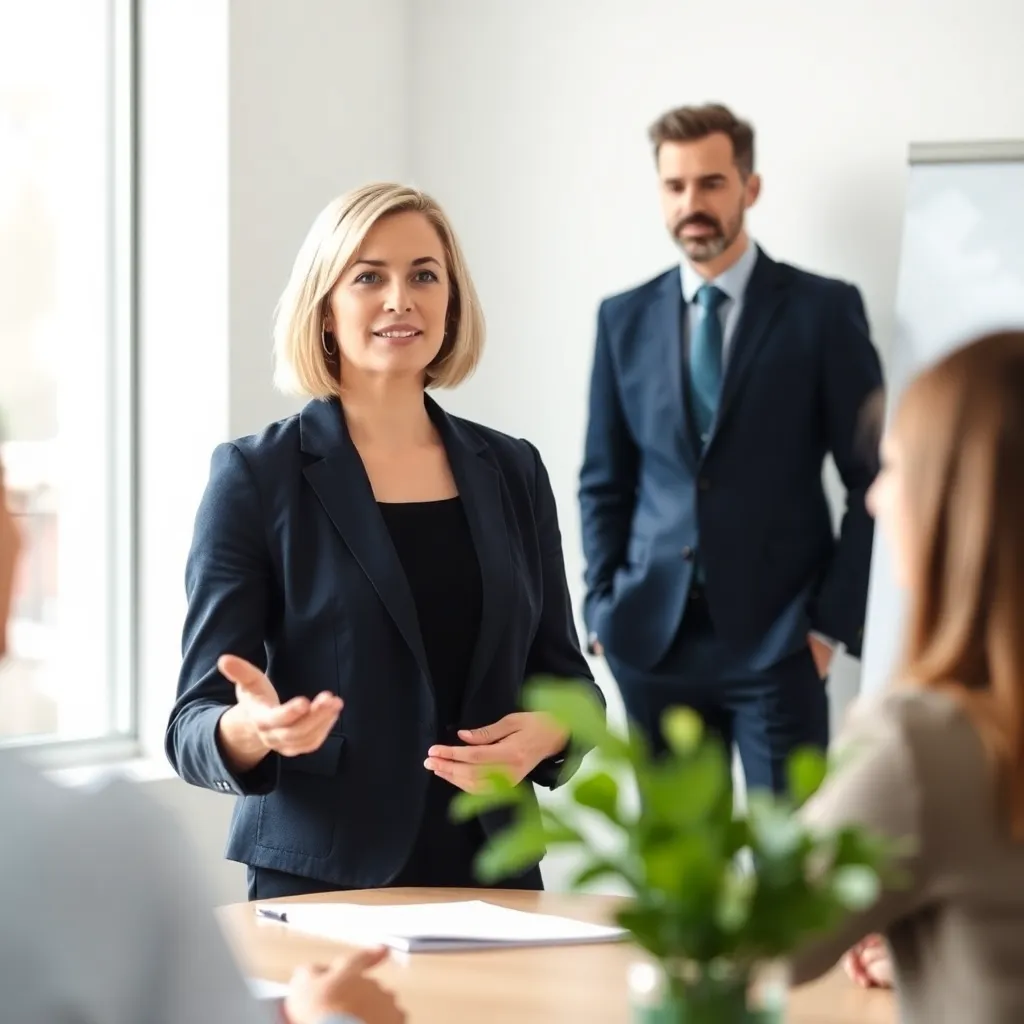 Nederlandse manager geeft presentatie aan team