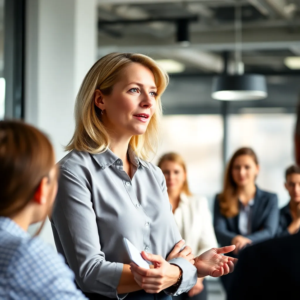 Manager geeft presentatie over communicatietechnieken