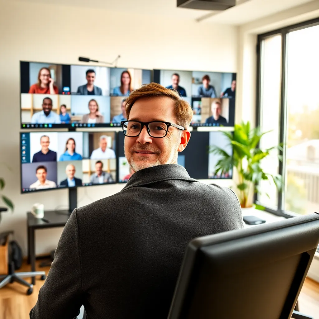 Leider die virtueel team op afstand managet via videoconferentie