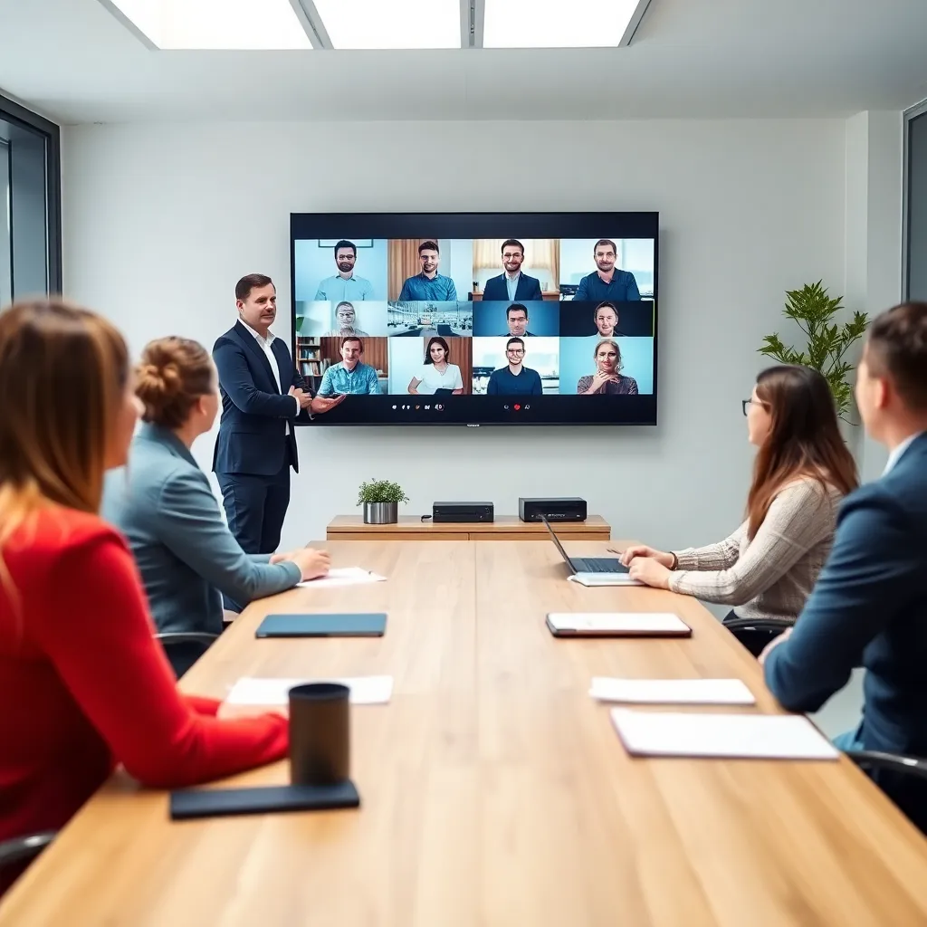 Manager die digitaal communiceert met hybride team