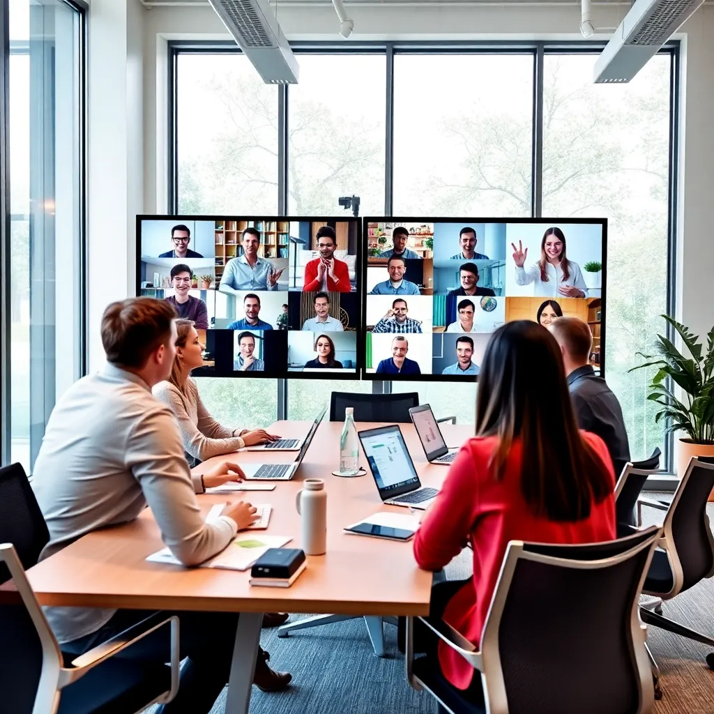 Diverse groep professionals in virtuele vergadering op verschillende locaties